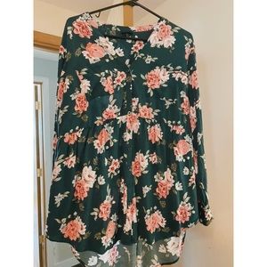 Green floral blouse